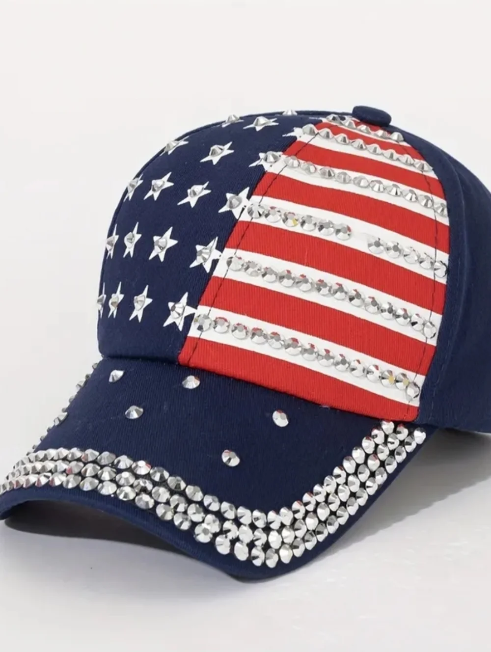 Unisex Festive Rhinestone American Flag Baseball Cap - Navy, Red, White